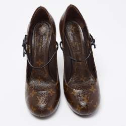 Pre Owned Louis Vuitton Dark Brown Monogram Canvas Mary Jane Pumps Size 38