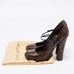 Pre Owned Louis Vuitton Dark Brown Monogram Canvas Mary Jane Pumps Size 38