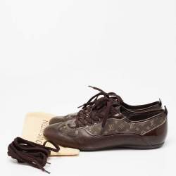 Louis Vuitton Brown Leather And Mini Lin Canvas Low Top Sneakers Size 41