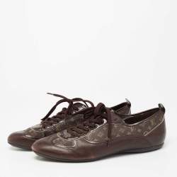 Louis Vuitton Brown Leather And Mini Lin Canvas Low Top Sneakers Size 41