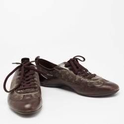 Louis Vuitton Brown Leather And Mini Lin Canvas Low Top Sneakers Size 41