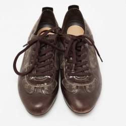 Louis Vuitton Brown Leather And Mini Lin Canvas Low Top Sneakers Size 41