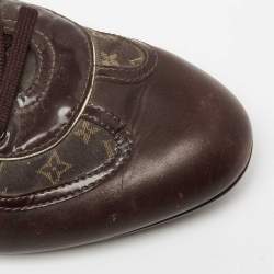 Louis Vuitton Brown Leather And Mini Lin Canvas Low Top Sneakers Size 41