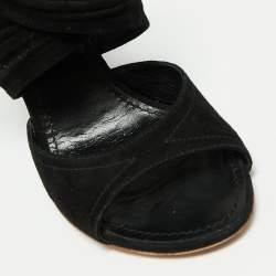 Pre Owned Louis Vuitton Black Suede Crisscross Ankle Wrap Wedge Sandals Size 39