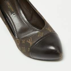 Pre Owned حذاء كعب عالي لوي فيتون مقدمة جلد ميني لين باربارا كانفاس مونوغرامي بني مقدمة مدببة مقاس 36