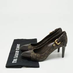 Pre Owned حذاء كعب عالي لوي فيتون مقدمة جلد ميني لين باربارا كانفاس مونوغرامي بني مقدمة مدببة مقاس 36