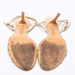 Pre Owned صندل لوي فيتون ساتان وجلد كريمي بحزام للكاحل مقاس 38