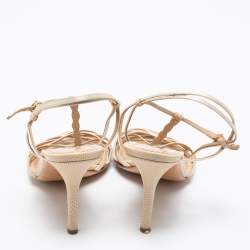 Pre Owned صندل لوي فيتون ساتان وجلد كريمي بحزام للكاحل مقاس 38