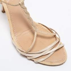 Pre Owned صندل لوي فيتون ساتان وجلد كريمي بحزام للكاحل مقاس 38