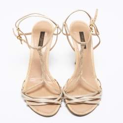 Pre Owned صندل لوي فيتون ساتان وجلد كريمي بحزام للكاحل مقاس 38