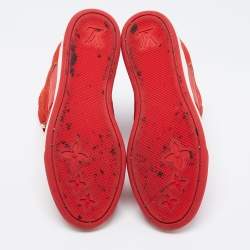 Louis Vuitton Red Leather And Embossed Monogram Suede Millenium Wedge Sneakers Size 39.5