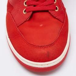 Louis Vuitton Red Leather And Embossed Monogram Suede Millenium Wedge Sneakers Size 39.5