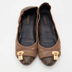 Pre Owned Louis Vuitton Brown Monogram Canvas And Leather Ballet Flats Size 38