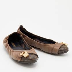 Pre Owned Louis Vuitton Brown Monogram Canvas And Leather Ballet Flats Size 38