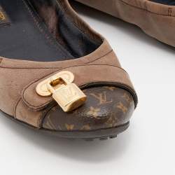 Pre Owned Louis Vuitton Brown Monogram Canvas And Leather Ballet Flats Size 38