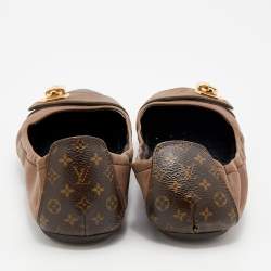 Pre Owned Louis Vuitton Brown Monogram Canvas And Leather Ballet Flats Size 38