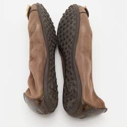 Pre Owned Louis Vuitton Brown Monogram Canvas And Leather Ballet Flats Size 38