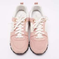 Pre Owned Louis Vuitton Pink/White Mesh And Suede Lace Up Sneakers Size 37