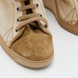 Louis Vuitton Beige/Olive Green Canvas And Monogram Embossed Suede Wedge Sneakers Size 39.5