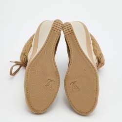 Louis Vuitton Beige/Olive Green Canvas And Monogram Embossed Suede Wedge Sneakers Size 39.5