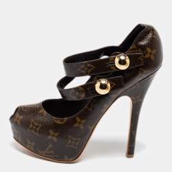 Pre Owned Louis Vuitton Brown Monogram Canvas Ritual Fetish Peep Toe Platform Pumps Size 38 