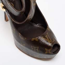 Pre Owned Louis Vuitton Brown Monogram Canvas Ritual Fetish Peep Toe Platform Pumps Size 38 