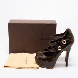 Pre Owned Louis Vuitton Brown Monogram Canvas Ritual Fetish Peep Toe Platform Pumps Size 38 