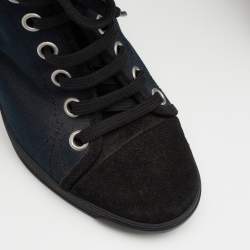 مملوكة مسبقًا Louis Vuitton Black/Blue Monogram Embossed Suede And Canvas Cap Toe Wedge Sneakers Size 39.5
