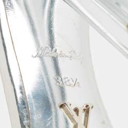 Louis Vuitton Silver Leather Block Heel Ankle Strap Sandals Size 38.5