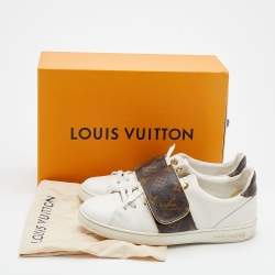 مملوكة مسبقًا حذاء رياضي لوي فيتون فرونت رو كانفاس مونوغرامي وجلد بني /أبيض مقاس 37.5