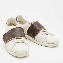 مملوكة مسبقًا حذاء رياضي لوي فيتون فرونت رو كانفاس مونوغرامي وجلد بني /أبيض مقاس 37.5