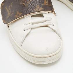 مملوكة مسبقًا حذاء رياضي لوي فيتون فرونت رو كانفاس مونوغرامي وجلد بني /أبيض مقاس 37.5