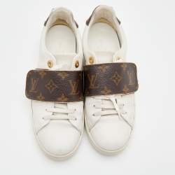 مملوكة مسبقًا حذاء رياضي لوي فيتون فرونت رو كانفاس مونوغرامي وجلد بني /أبيض مقاس 37.5