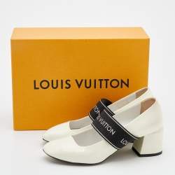 Pre Owned Louis Vuitton White Patent Leather Block Heel Pumps Size 36.5
