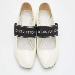 Pre Owned Louis Vuitton White Patent Leather Block Heel Pumps Size 36.5