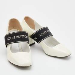 Pre Owned Louis Vuitton White Patent Leather Block Heel Pumps Size 36.5