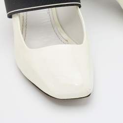 Pre Owned Louis Vuitton White Patent Leather Block Heel Pumps Size 36.5