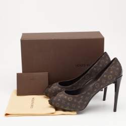 Pre Owned Louis Vuitton Fusian Monogram Idylle Canvas Romance Peep Toe Pumps Size 38.5