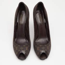 Pre Owned Louis Vuitton Fusian Monogram Idylle Canvas Romance Peep Toe Pumps Size 38.5