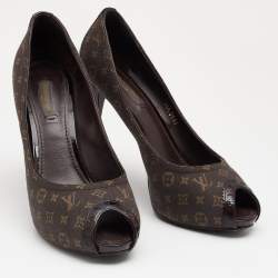 Pre Owned Louis Vuitton Fusian Monogram Idylle Canvas Romance Peep Toe Pumps Size 38.5
