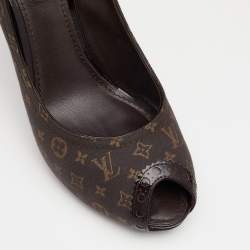 Pre Owned Louis Vuitton Fusian Monogram Idylle Canvas Romance Peep Toe Pumps Size 38.5