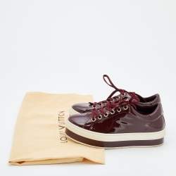 Louis Vuitton Burgundy Patent Leather Lace Up Platform Sneakers Size 38