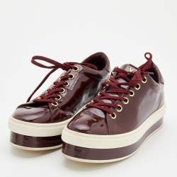 Louis Vuitton Burgundy Patent Leather Lace Up Platform Sneakers Size 38