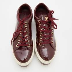 Louis Vuitton Burgundy Patent Leather Lace Up Platform Sneakers Size 38