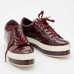 Louis Vuitton Burgundy Patent Leather Lace Up Platform Sneakers Size 38