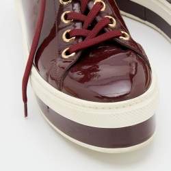 Louis Vuitton Burgundy Patent Leather Lace Up Platform Sneakers Size 38