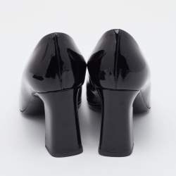 Pre Owned حذاء كعب عالي لوي فيتون جلد لامع أسود مزين ميدالية كعب مربع سميك مقاس 38