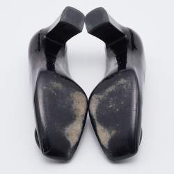 Pre Owned حذاء كعب عالي لوي فيتون جلد لامع أسود مزين ميدالية كعب مربع سميك مقاس 38