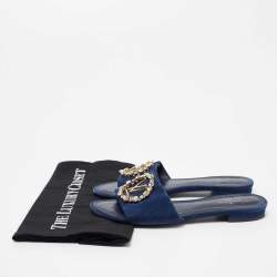 Pre Owned Louis Vuitton Blue Suede Madeleine Flat Slide Sandals Size 36