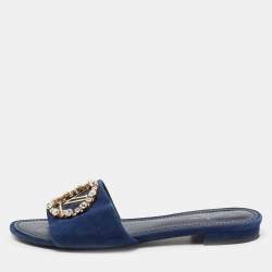 Pre Owned Louis Vuitton Blue Suede Madeleine Flat Slide Sandals Size 36